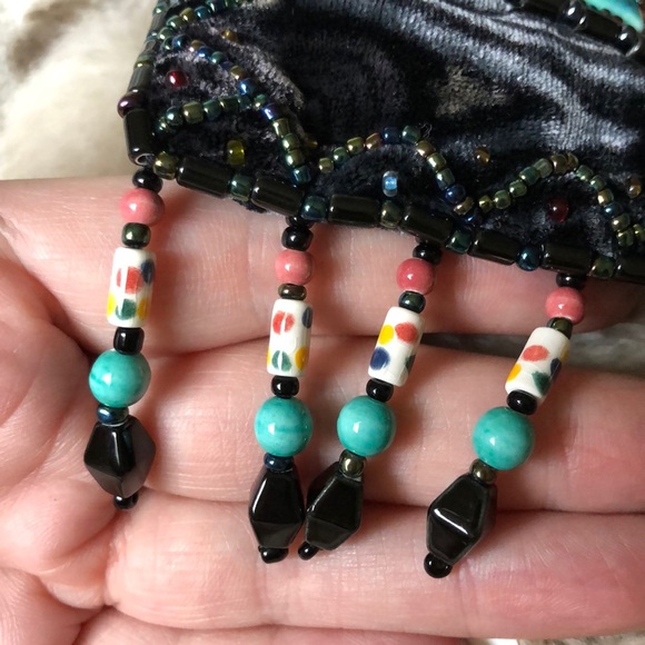 RARE 100% silk velvet artisan stone flower purse - Picture 12 of 16